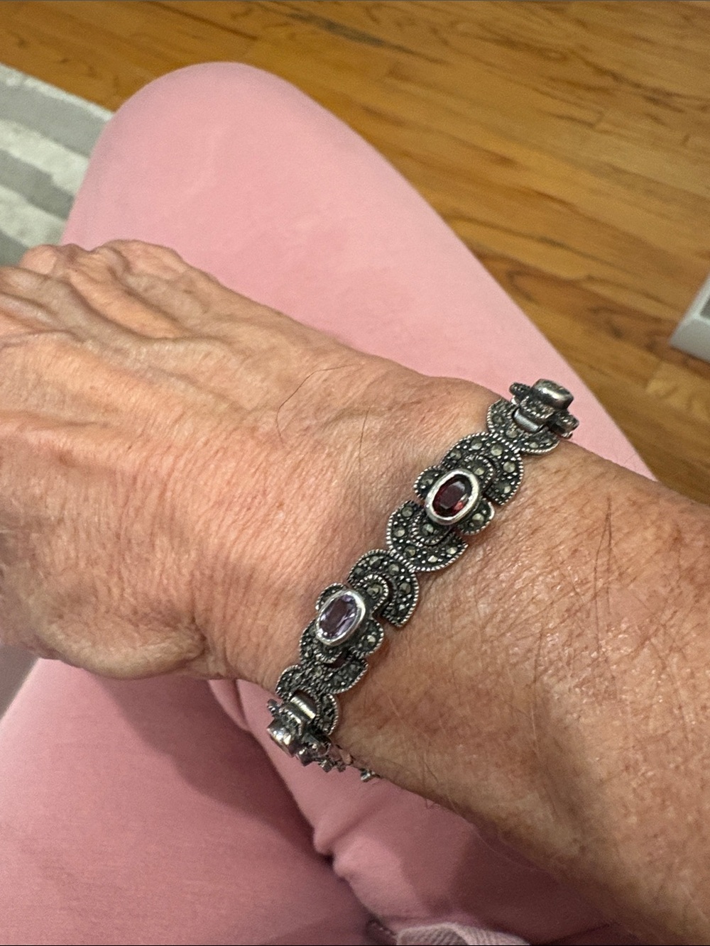 Sterling Silver Marquisite Multicolor Stone Bracelet - Women Jewelry